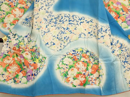 平和屋着物[]七五三　女の子　７歳　祝着　駒刺繍　花鳥文　雉　暈し染め　金彩　洗える着物　AAAU5385ja