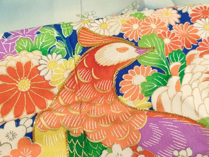平和屋着物[]七五三　女の子　７歳　祝着　駒刺繍　花鳥文　雉　暈し染め　金彩　洗える着物　AAAU5385ja
