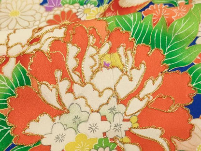 平和屋着物[]七五三　女の子　７歳　祝着　駒刺繍　花鳥文　雉　暈し染め　金彩　洗える着物　AAAU5385ja