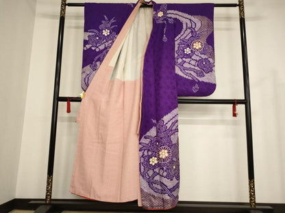 平和屋着物∵女の子 十三参り 子供 駒刺繍 絞り 草花文 金糸 正絹 逸品 AAAU5389ja