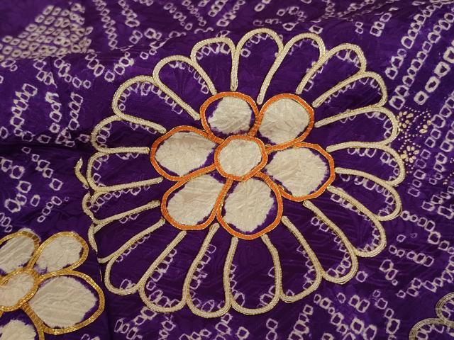 平和屋着物∵女の子 十三参り 子供 駒刺繍 絞り 草花文 金糸 正絹 逸品 AAAU5389ja