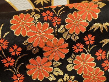 平和屋着物[]子供　全通柄袋帯　唐織　立涌花文　黒地　金糸　AAAU5399ja