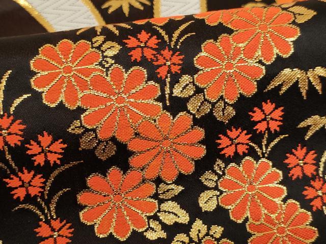 平和屋着物[]子供　全通柄袋帯　唐織　立涌花文　黒地　金糸　AAAU5399ja