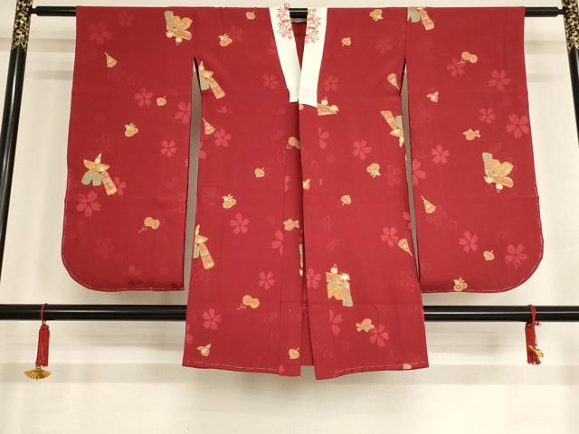 平和屋着物[]子供　女の子　長襦袢　無双仕立て　立ち雛玩具文　金彩　半衿刺繍　正絹　逸品　AAAU5400ja
