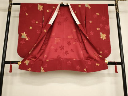 平和屋着物[]子供　女の子　長襦袢　無双仕立て　立ち雛玩具文　金彩　半衿刺繍　正絹　逸品　AAAU5400ja