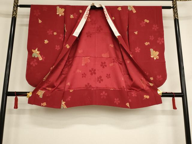 平和屋着物[]子供　女の子　長襦袢　無双仕立て　立ち雛玩具文　金彩　半衿刺繍　正絹　逸品　AAAU5400ja