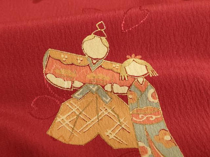 平和屋着物[]子供　女の子　長襦袢　無双仕立て　立ち雛玩具文　金彩　半衿刺繍　正絹　逸品　AAAU5400ja