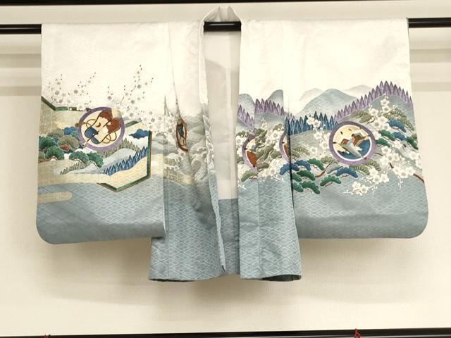 平和屋着物[]七五三　男の子　5歳　祝着・羽織・長襦袢セット　刺繍　鷹風景文　暈し染め　金糸　金彩　洗える着物　AAAU5408ja