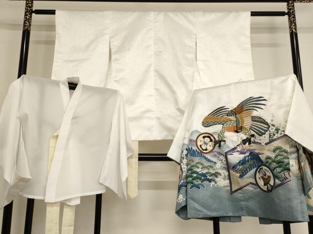 平和屋着物[]七五三　男の子　5歳　祝着・羽織・長襦袢セット　刺繍　鷹風景文　暈し染め　金糸　金彩　洗える着物　AAAU5409ja