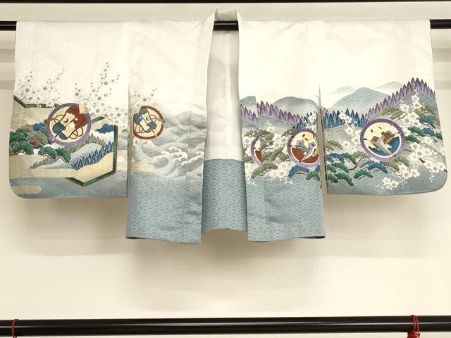 平和屋着物[]七五三　男の子　5歳　祝着・羽織・長襦袢セット　刺繍　鷹風景文　暈し染め　金糸　金彩　洗える着物　AAAU5409ja