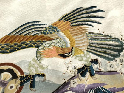 平和屋着物[]七五三　男の子　5歳　祝着・羽織・長襦袢セット　刺繍　鷹風景文　暈し染め　金糸　金彩　洗える着物　AAAU5409ja