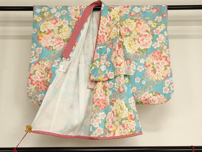 平和屋着物[]七五三　女の子　３歳　祝着　三つ身　長襦袢・被布セット　乙葉　くす玉文　洗える着物　AAAU5430ja