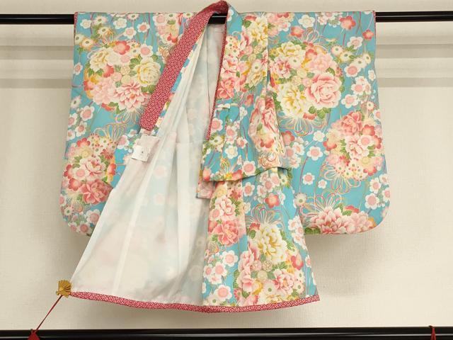平和屋着物[]七五三　女の子　３歳　祝着　三つ身　長襦袢・被布セット　乙葉　くす玉文　洗える着物　AAAU5430ja