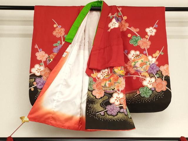 平和屋着物[]七五三　女の子　３歳　祝着　三つ身　長襦袢・被布・小物セット　駒刺繍　鈴花文　暈し染め　金彩　AAAU5433ja