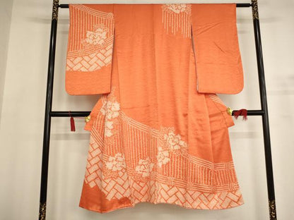 平和屋着物[]子供　女の子　9・10歳　訪問着　祝着　絞り　籬花文　正絹　逸品　AABF2340ja
