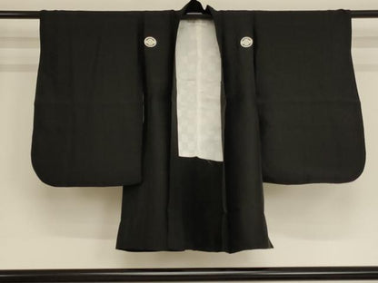 平和屋着物[]七五三　男の子　5歳　祝着・羽織・長襦袢・行灯袴・小物セット　黒地　逸品　AAAU5443ja