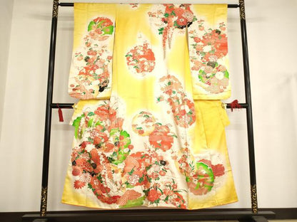 平和屋着物∵女の子 十三参り 子供 祝着 駒刺繍 雪輪花文 暈し染め 金彩 正絹 逸品 AAAU5448ja