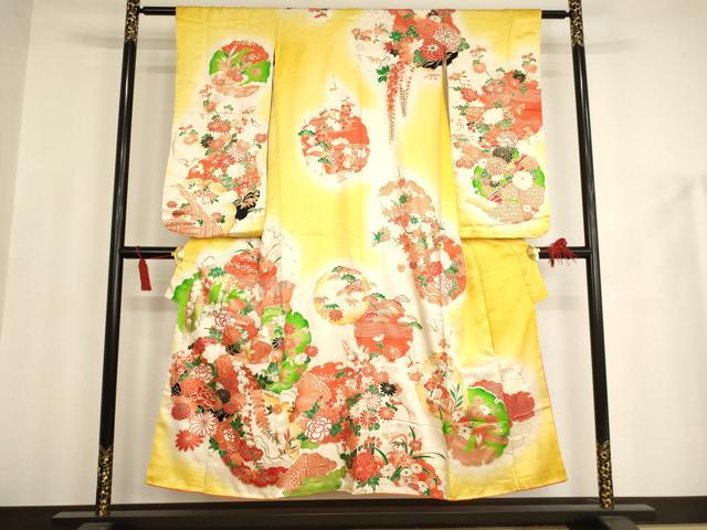 平和屋着物∵女の子 十三参り 子供 祝着 駒刺繍 雪輪花文 暈し染め 金彩 正絹 逸品 AAAU5448ja