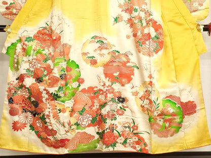 平和屋着物∵女の子 十三参り 子供 祝着 駒刺繍 雪輪花文 暈し染め 金彩 正絹 逸品 AAAU5448ja