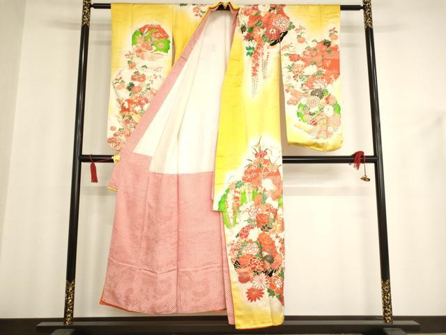 平和屋着物∵女の子 十三参り 子供 祝着 駒刺繍 雪輪花文 暈し染め 金彩 正絹 逸品 AAAU5448ja