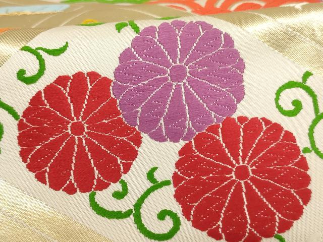 平和屋着物[]子供　全通柄袋帯　唐織　籠目花蝶文　金糸　正絹　逸品　AAAU5458ja