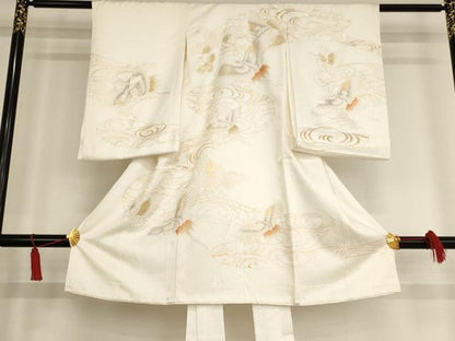 平和屋着物[]お宮参り　女の子　祝着　産着　初着　のしめ　流水飛鶴文　金銀彩　逸品　AAAU5465ja