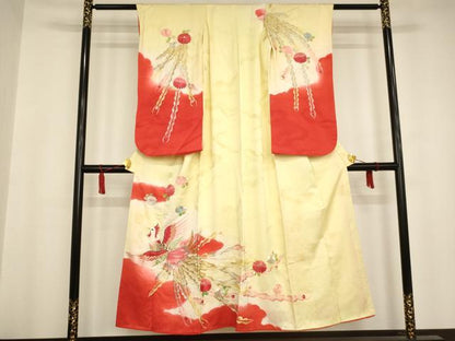 平和屋着物∵女の子 十三参り 子供 祝着 総刺繍 鳳凰花文 暈し染め 金銀糸 正絹 逸品 AAAU5476ja