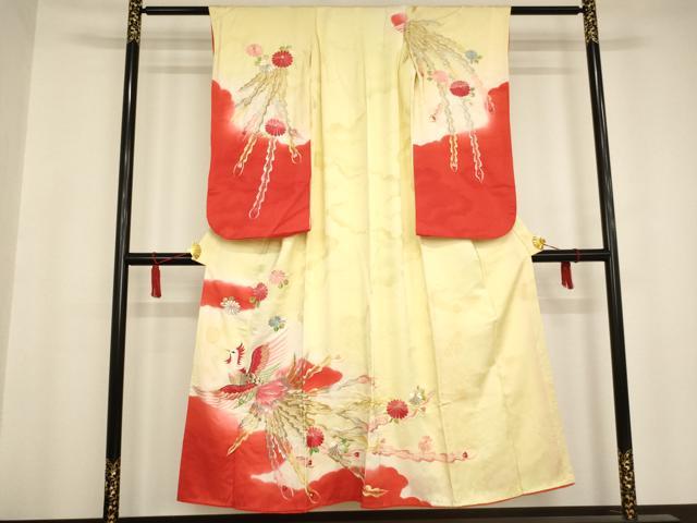 平和屋着物∵女の子 十三参り 子供 祝着 総刺繍 鳳凰花文 暈し染め 金銀糸 正絹 逸品 AAAU5476ja