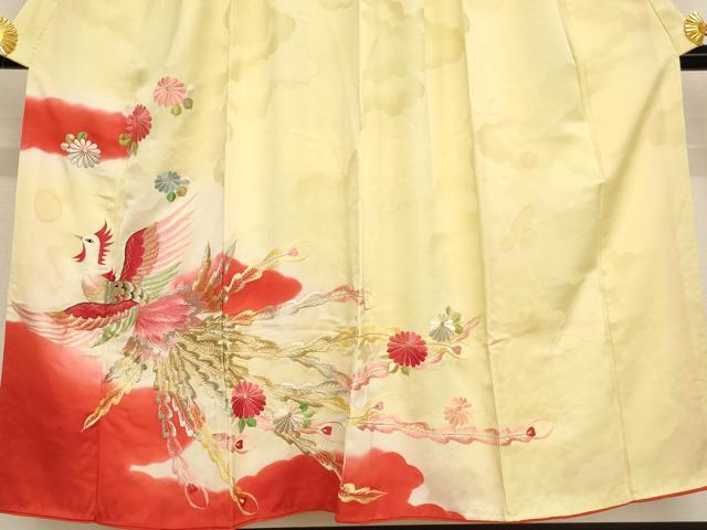 平和屋着物∵女の子 十三参り 子供 祝着 総刺繍 鳳凰花文 暈し染め 金銀糸 正絹 逸品 AAAU5476ja