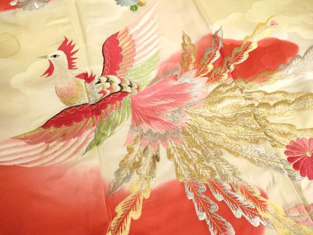 平和屋着物∵女の子 十三参り 子供 祝着 総刺繍 鳳凰花文 暈し染め 金銀糸 正絹 逸品 AAAU5476ja