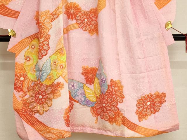 平和屋着物[]七五三　女の子　７歳　祝着　四つ身　袋帯セット　駒刺繍　花蝶文　暈し染め　鬼しぼ縮緬　AAAU5486ja