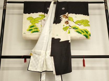 平和屋着物[]お宮参り　男の子　祝着　産着　初着　のしめ　刺繍　鷹松文　金糸　金彩　洗える着物　AAAU5492ja