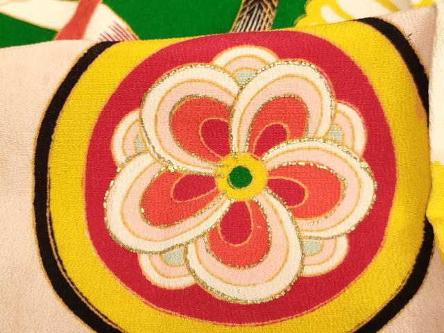 平和屋着物[]アンティーク　大正ロマン　七五三　女の子　３歳　祝着　三つ身　草花紐文　金彩　正絹　逸品　AAAU5499ja