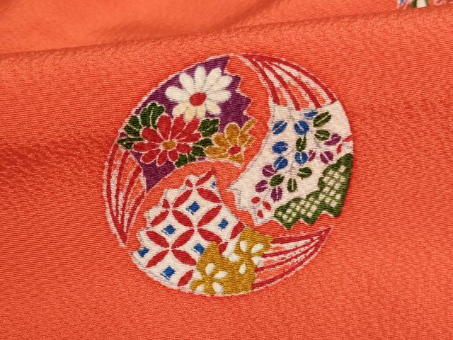 平和屋着物∵女の子　十三参り　子供　祝着　扇面花文　正絹　逸品　AAAU5505ja