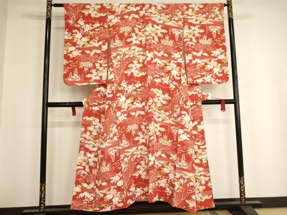 平和屋着物∵女の子　十三参り　子供　流水草花文　正絹　逸品　AAAU5509ja