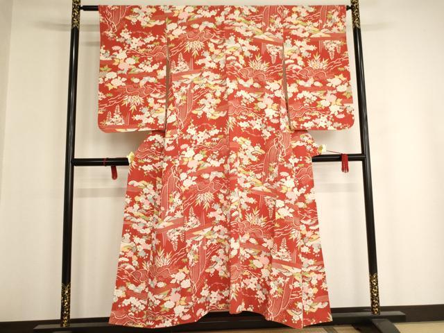 平和屋着物∵女の子　十三参り　子供　流水草花文　正絹　逸品　AAAU5509ja