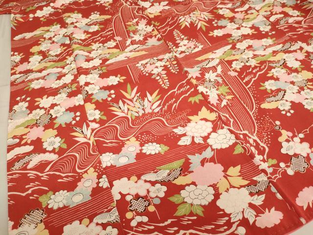 平和屋着物∵女の子　十三参り　子供　流水草花文　正絹　逸品　AAAU5509ja