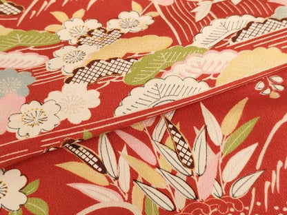 平和屋着物∵女の子　十三参り　子供　流水草花文　正絹　逸品　AAAU5509ja