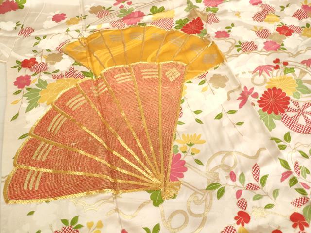 平和屋着物∵女の子 十三参り 子供 祝着・袋帯セット 駒刺繍 檜扇源氏車花文 金彩 逸品 AAAU5543ja