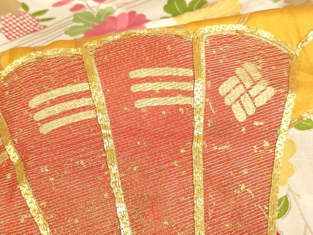 平和屋着物∵女の子 十三参り 子供 祝着・袋帯セット 駒刺繍 檜扇源氏車花文 金彩 逸品 AAAU5543ja