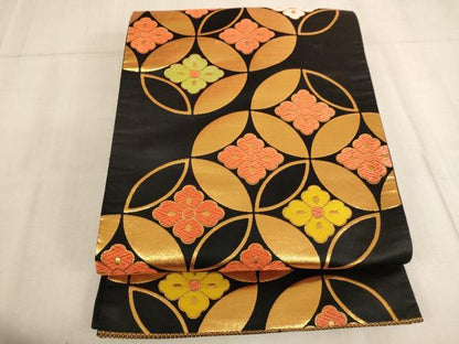 平和屋着物∵女の子 十三参り 子供 祝着・袋帯セット 駒刺繍 檜扇源氏車花文 金彩 逸品 AAAU5543ja