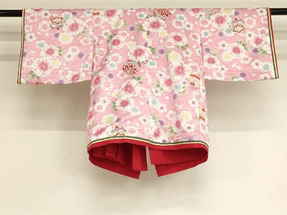 平和屋着物[]七五三　女の子　３歳　祝着　三つ身　袴付き　桜手毬文　金彩　洗える着物　AAAU5552ja