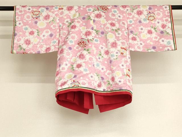 平和屋着物[]七五三　女の子　３歳　祝着　三つ身　袴付き　桜手毬文　金彩　洗える着物　AAAU5552ja