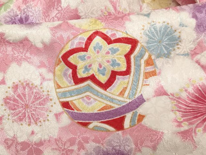 平和屋着物[]七五三　女の子　３歳　祝着　三つ身　袴付き　桜手毬文　金彩　洗える着物　AAAU5552ja