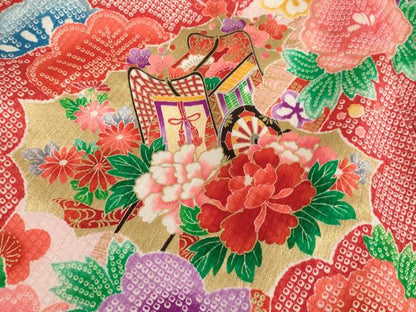 平和屋着物[]お宮参り　女の子　祝着　産着　初着　のしめ　御所車花文　金彩　洗える着物　AAAU5573ja
