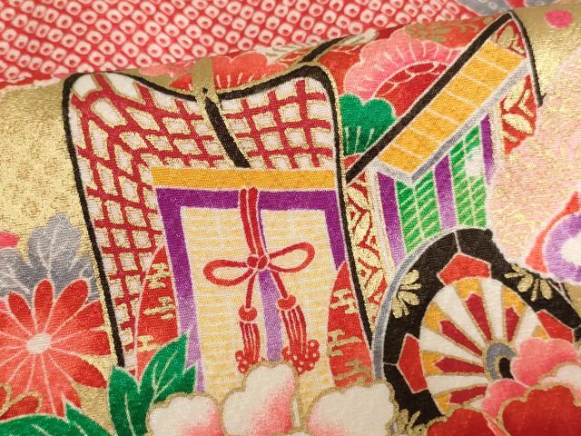 平和屋着物[]お宮参り　女の子　祝着　産着　初着　のしめ　御所車花文　金彩　洗える着物　AAAU5573ja