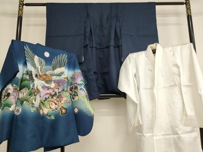 平和屋着物[]七五三　男の子　5歳　祝着・羽織・長襦袢セット　鷹　打ち出の小槌　暈し染め　金彩　洗える着物　AAAU5576ja