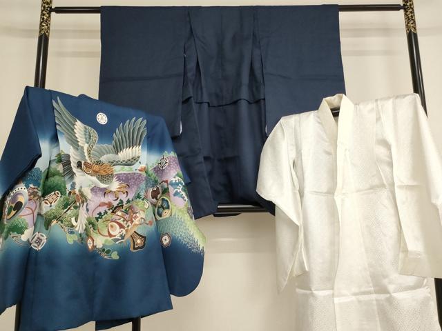 平和屋着物[]七五三　男の子　5歳　祝着・羽織・長襦袢セット　鷹　打ち出の小槌　暈し染め　金彩　洗える着物　AAAU5576ja