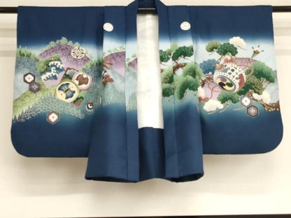 平和屋着物[]七五三　男の子　5歳　祝着・羽織・長襦袢セット　鷹　打ち出の小槌　暈し染め　金彩　洗える着物　AAAU5576ja