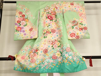 平和屋着物[]お宮参り　女の子　祝着　産着　初着　のしめ　刺繍　花手毬文　暈し染め　金糸　金彩　AAAU5594ja